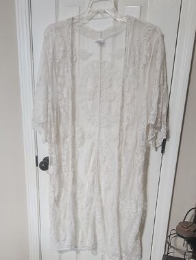 Sheer Ivory Lace Swim Coverup Kimono